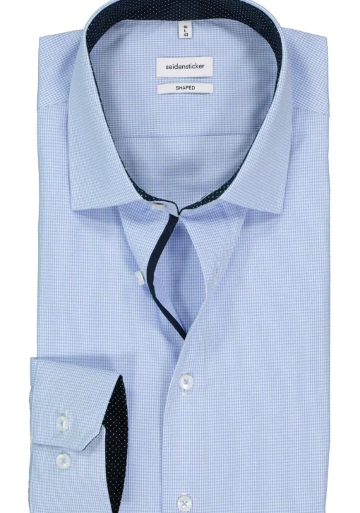 Seidensticker shaped fit overhemd, blauw met wit geruit (contrast)