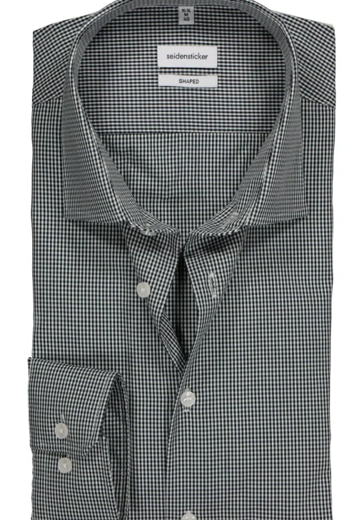 Seidensticker shaped fit overhemd, donkerblauw met wit geruit