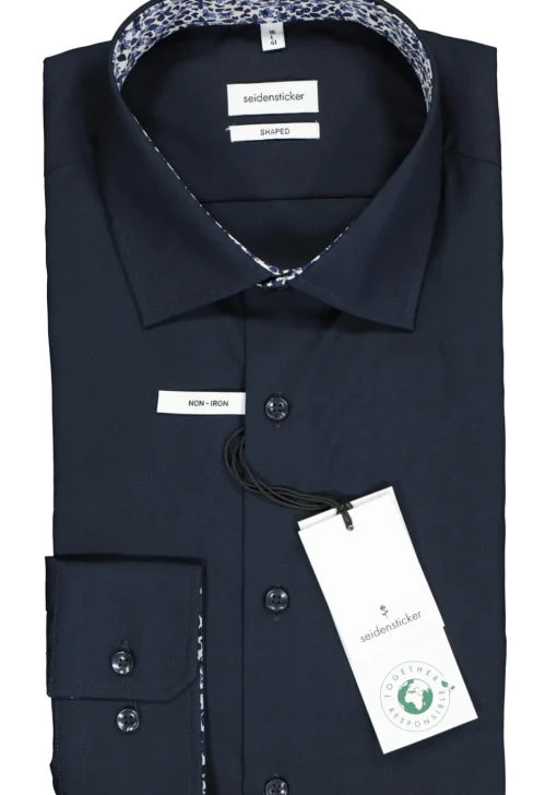 Seidensticker shaped fit overhemd, donkerblauw (contrast)
