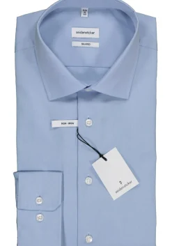 Seidensticker shaped fit overhemd, blauw fil a fil