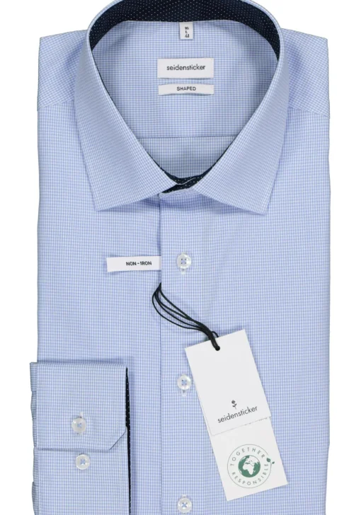 Seidensticker shaped fit overhemd, blauw met wit geruit (contrast)