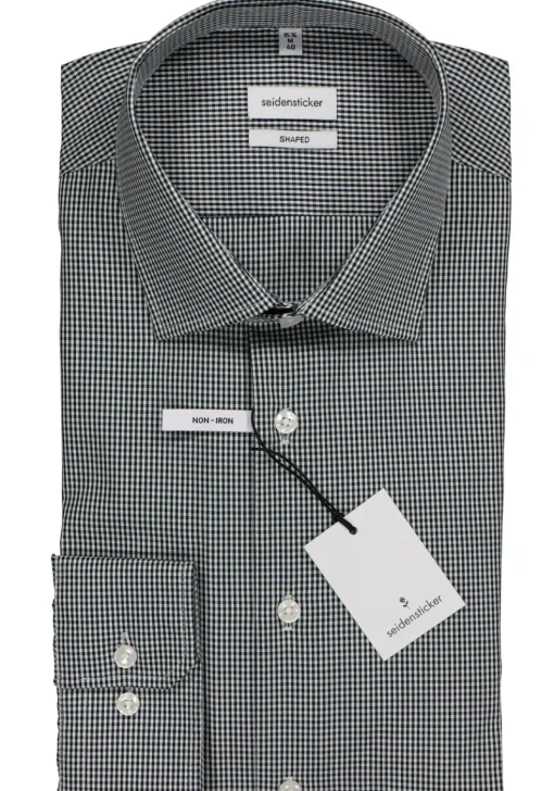 Seidensticker shaped fit overhemd, donkerblauw met wit geruit
