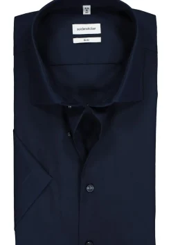 Seidensticker slim fit overhemd, korte mouw, donkerblauw
