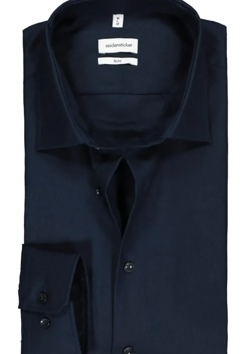 Seidensticker slim fit overhemd, donkerblauw structuur