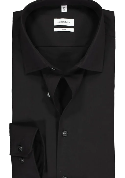 Seidensticker slim fit overhemd, mouwlengte 7, zwart