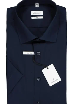 Seidensticker slim fit overhemd, korte mouw, donkerblauw