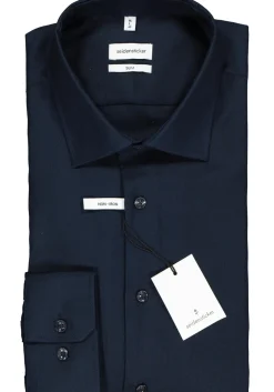 Seidensticker slim fit overhemd, donkerblauw structuur