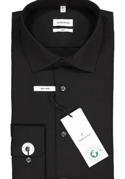 Seidensticker slim fit overhemd, mouwlengte 7, zwart