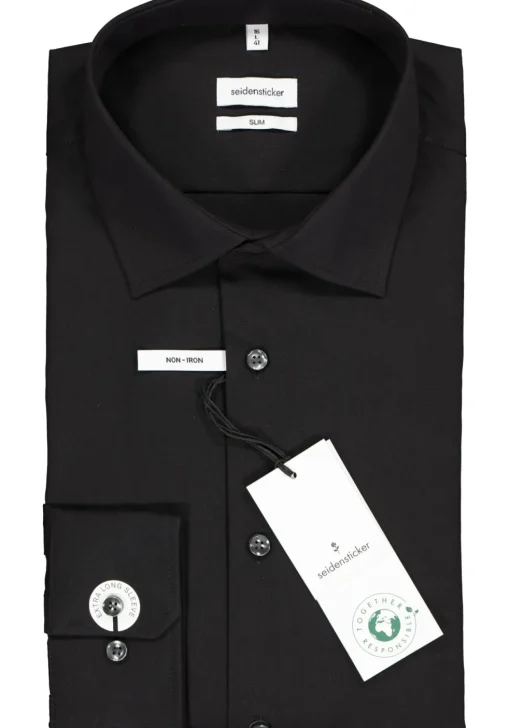 Seidensticker slim fit overhemd, mouwlengte 7, zwart