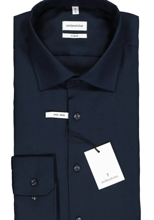 Seidensticker x-slim fit overhemd, donkerblauw structuur