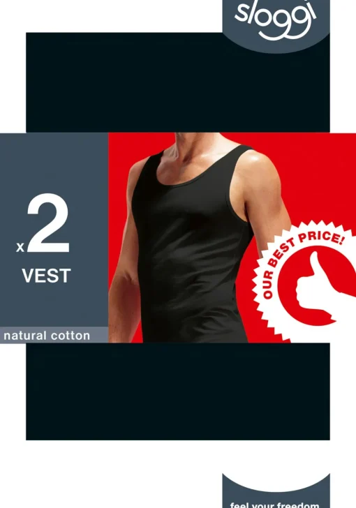Sloggi Men 24/7 Vest, heren singlets (2-pack), zwart