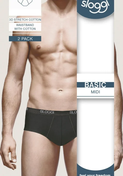 Sloggi Men Basic Midi, heren slips (2-pack), zwart