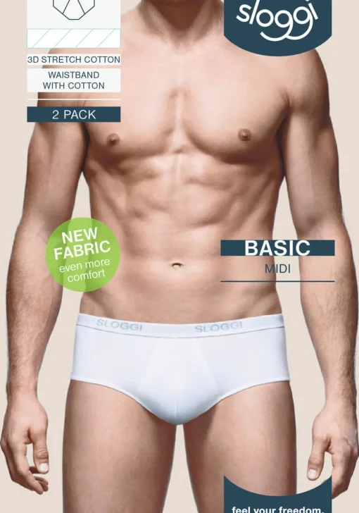 Sloggi Men Basic Midi, heren slips (2-pack), wit
