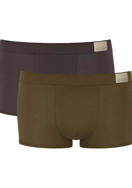 Sloggi Men GO Natural Hipster, heren boxershort korte pijp (2-pack), bruin en olijfgroen