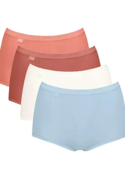 Sloggi Women Basic+ Maxi (4-pack), dames slip, wit, lichtblauw, abrikoos, terra