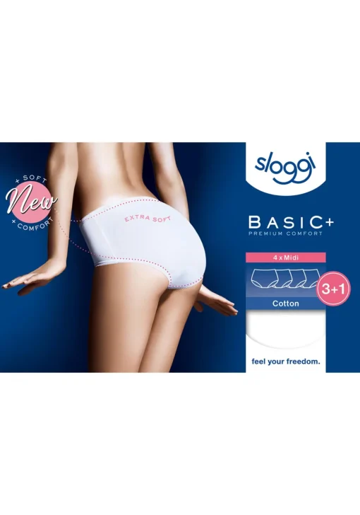 Sloggi Women Basic Midi, dames midi slip (4-Pack), wit