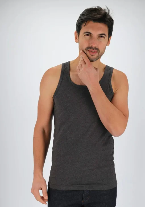 TEN CATE Basics men singlet (2-pack), heren hemden O-hals, antraciet grijs melange