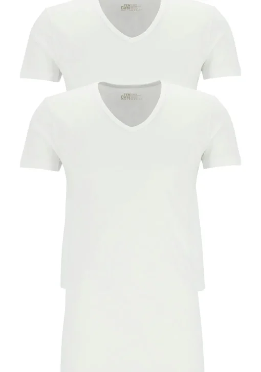 TEN CATE Basics men T-shirt (2-pack), heren T-shirts V-hals, wit