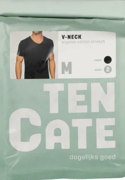 TEN CATE Basics men T-shirt (2-pack), heren T-shirts V-hals, zwart