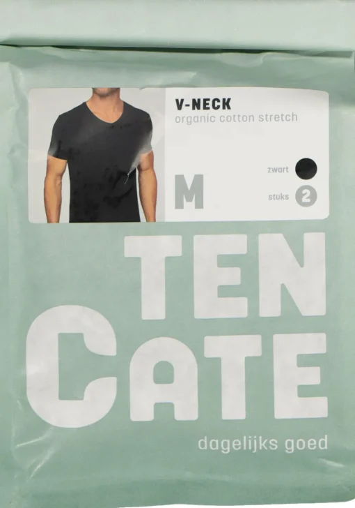 TEN CATE Basics men T-shirt (2-pack), heren T-shirts V-hals, zwart