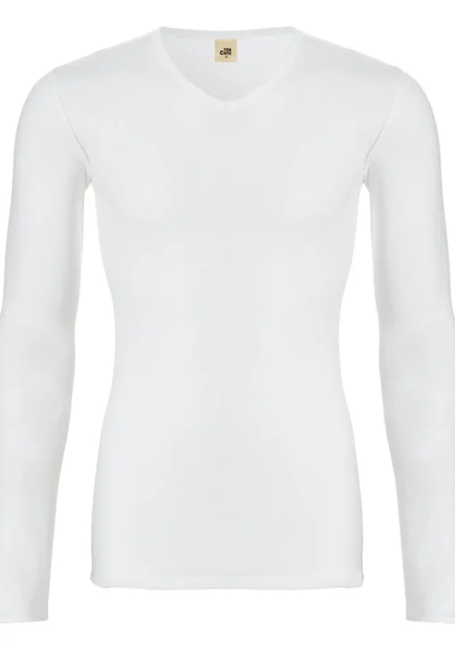 TEN CATE Thermo men V-neck long sleeve, heren thermo T-shirt lange mouw V-hals, wit