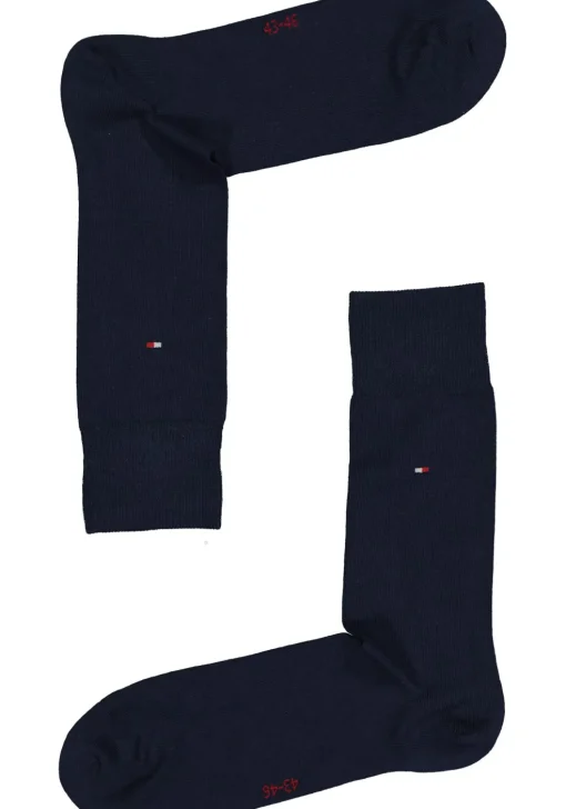 Tommy Hilfiger Check Socks (2-pack), herensokken katoen, geruit en uni, original blauw met rood