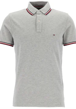 Tommy Hilfiger Core slim fit polo, heren polo met contrastbiezen, grijs melange