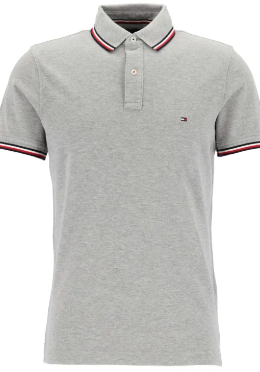 Tommy Hilfiger Core slim fit polo, heren polo met contrastbiezen, grijs melange