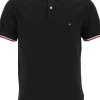 Tommy Hilfiger Core slim fit polo, heren polo met contrastbiezen, zwart