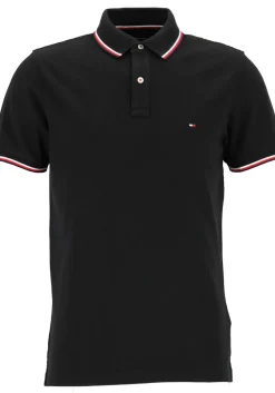 Tommy Hilfiger Core slim fit polo, heren polo met contrastbiezen, zwart