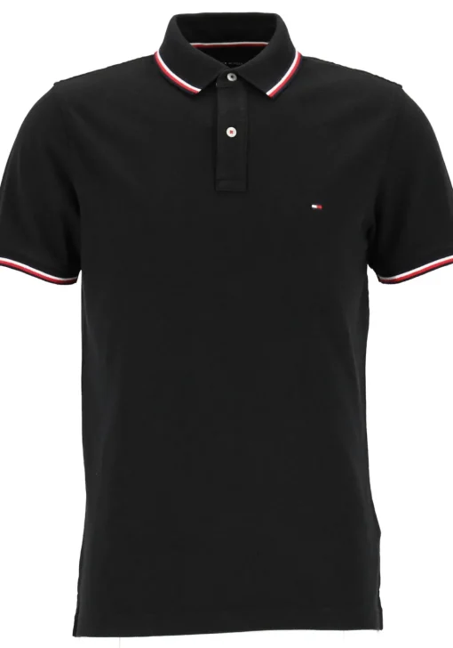 Tommy Hilfiger Core slim fit polo, heren polo met contrastbiezen, zwart