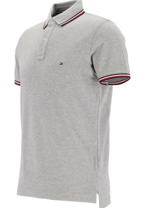 Tommy Hilfiger Core slim fit polo, heren polo met contrastbiezen, grijs melange