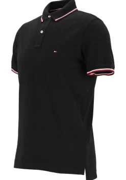 Tommy Hilfiger Core slim fit polo, heren polo met contrastbiezen, zwart