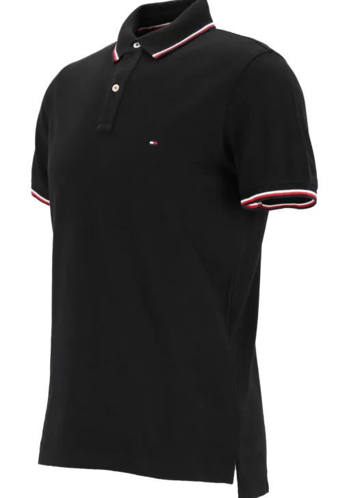 Tommy Hilfiger Core slim fit polo, heren polo met contrastbiezen, zwart