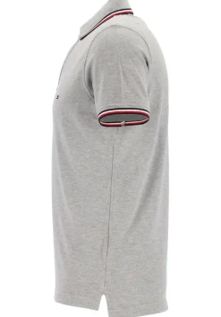 Tommy Hilfiger Core slim fit polo, heren polo met contrastbiezen, grijs melange