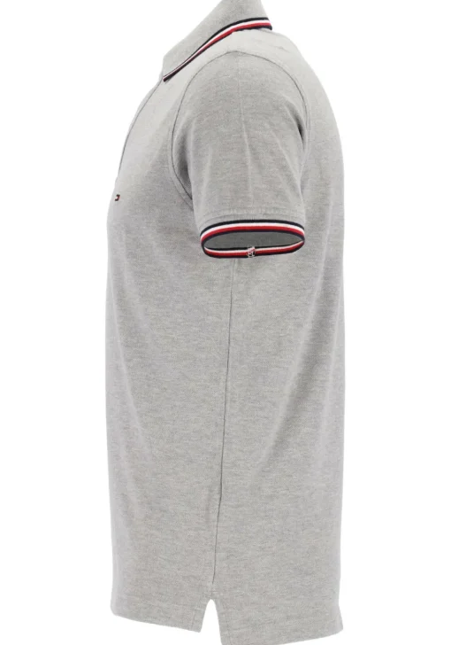 Tommy Hilfiger Core slim fit polo, heren polo met contrastbiezen, grijs melange