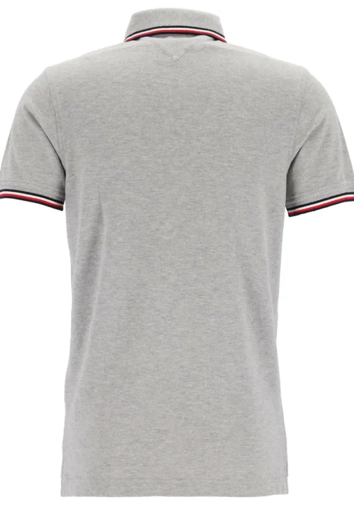 Tommy Hilfiger Core slim fit polo, heren polo met contrastbiezen, grijs melange