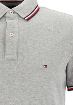 Tommy Hilfiger Core slim fit polo, heren polo met contrastbiezen, grijs melange