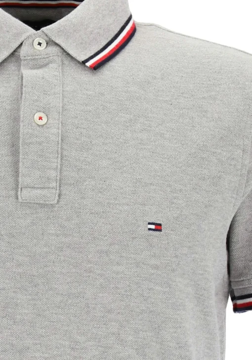 Tommy Hilfiger Core slim fit polo, heren polo met contrastbiezen, grijs melange