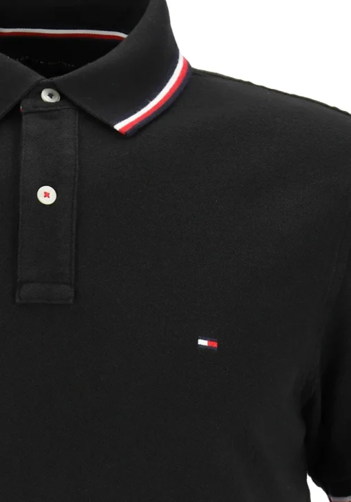Tommy Hilfiger Core slim fit polo, heren polo met contrastbiezen, zwart
