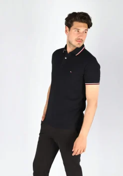 Tommy Hilfiger Core slim fit polo, heren polo met contrastbiezen, zwart