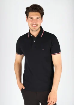 Tommy Hilfiger Core slim fit polo, heren polo met contrastbiezen, zwart