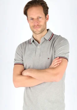 Tommy Hilfiger Core slim fit polo, heren polo met contrastbiezen, grijs melange