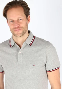 Tommy Hilfiger Core slim fit polo, heren polo met contrastbiezen, grijs melange