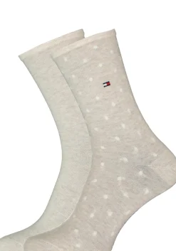 Tommy Hilfiger damessokken Dot (2-pack), uni en gestipt katoen, licht beige melange met wit