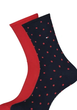 Tommy Hilfiger damessokken Dot (2-pack), uni en gestipt katoen, rood met blauw