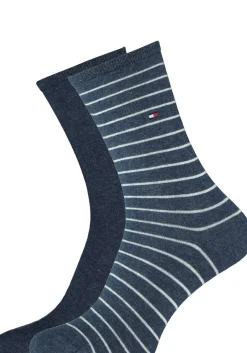 Tommy Hilfiger damessokken Small Stripe (2-pack), uni en gestreept katoen, jeans blauw met wit