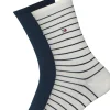 Tommy Hilfiger damessokken Small Stripe (2-pack), uni en gestreept katoen, off white met blauw