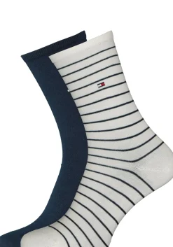 Tommy Hilfiger damessokken Small Stripe (2-pack), uni en gestreept katoen, off white met blauw