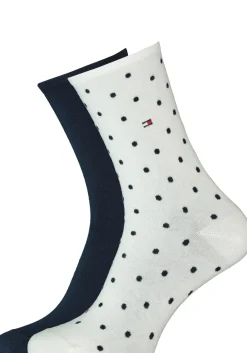 Tommy Hilfiger damessokken Dot (2-pack), uni en gestipt katoen, off white met blauw